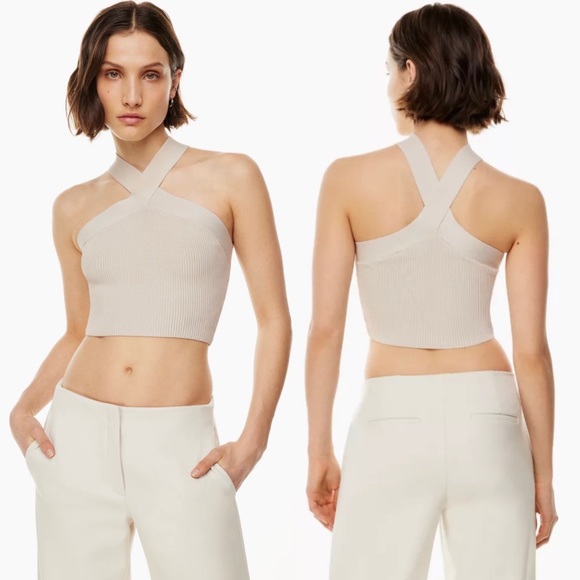 Babaton Tops - NWT Aritzia Babaton Sculpt Knit Criss Cross Halter Cropped Tank Top